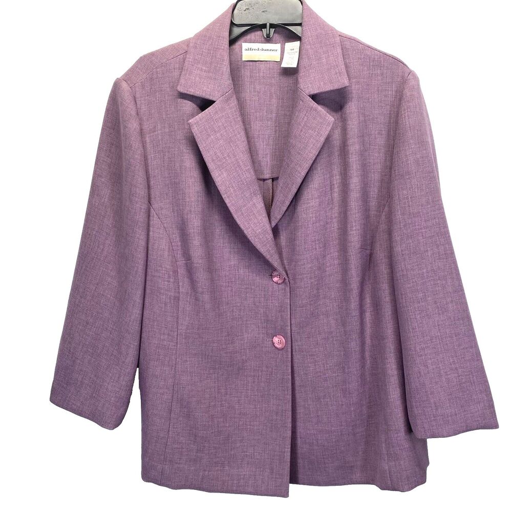 Alfred Dunner Womans Size 16 Lined Blazer Pockets Shoulder Pads Purple Polyester